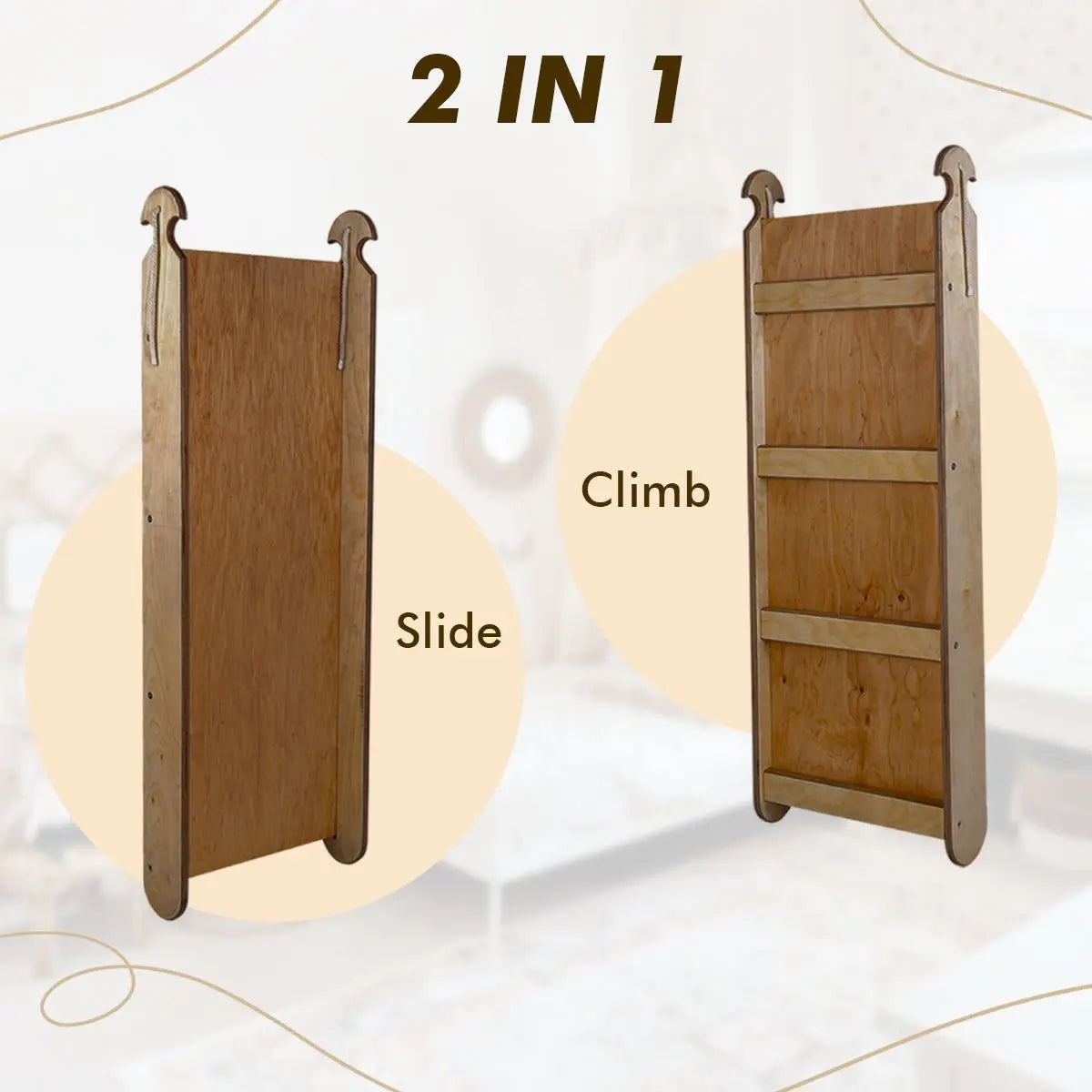 3in1 Montessori Climbing Set: Climbing Arch + Slide Board + Cushion – Chocolate