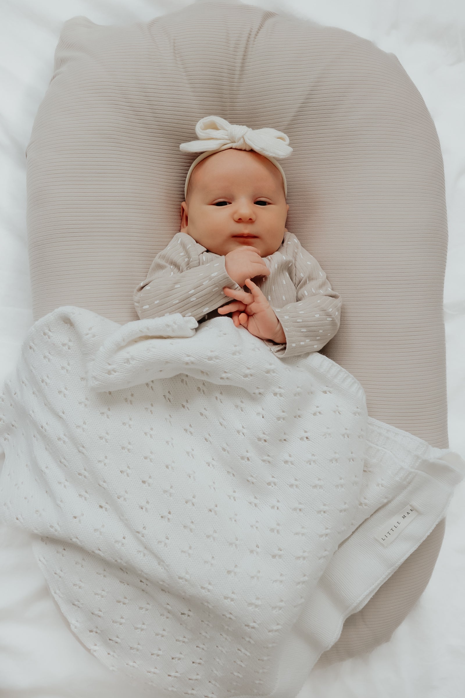 Vanilla White Pointelle Knit Blanket