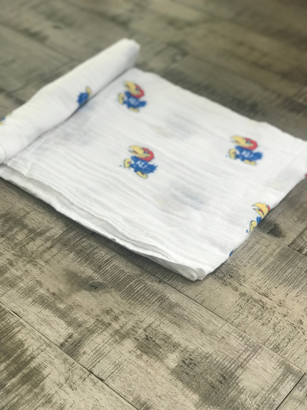 University of Kansas Jayhawks Muslin Swaddle Blanket – Premium 100% Cotton 47x47 – Officially Licensed KU Newborn Gift